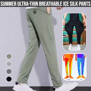 Summer Ultra-Thin Breathable Ice Silk Pants Loose Casual Trousers Elastic Breathable Quickdrying Simple Style