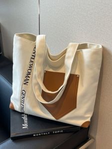 Trendy Casual Canvas Shoulder Bag for Women Large Capacity Student Tote Bag Simple Design Youth Fashion Handbag Soft Nylon Material