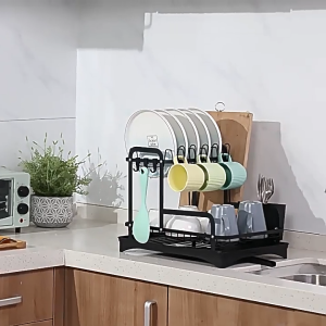 Th-ห้องครัวมัลติฟังก์ชั่ท่อระบายน้ำชั้นวางของชามเคาน์เตอร์ชั้นวางของชามอบแห้งชั้นวางของสองชั้นอ่างล้างจานตะเกียบจานรองมีดในครัวเรือน