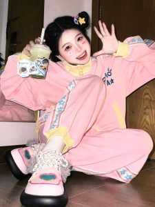 Sweet Cool Girl Pink Casual Sports Set Womens Heavyweight Pure Cotton Trendy Brand Star Sweatshirt Sweatpants Two-Piece Set