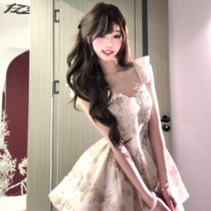 CHANGTONG | Đầm Cinched eo Tay Bồng Hoa Cổ Điển