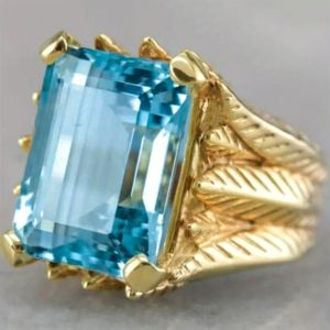 Huitan Hyperbole Blue Cubic Zirconia Ring for Women Anniversary Party Jewelry Gift Gold Color Fashion Accessories for Female