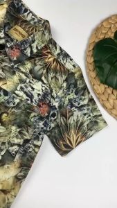 Bronkis Junior Kemeja Anak Laki-Laki Lengan Pendek Premium Rayon Fullprint Warna Army Motif Pierre Flowers