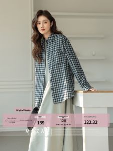 MoZao Checks Long Sleeve Loose Fit Womens Shirt Stylish Polo Collar Slimming Summer New Arrival Elegant Fashion Workwear