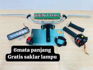 paket komplit stang Rhental cnc import+dudukan/adaptor stang+gas spontan daytona 2tombol+lampu tembak LED 6mata panjang=✓Gratis saklar