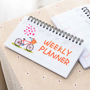Cartoon Portable Tearable Daily Planner Notebook Small Fresh Style Bicycle Pattern Durable PU Cover Wire-O Binding Office Supplies