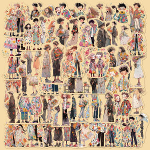 Cute Cartoon Couple Stickers 50 Pcs Power Bank Decorative Small Patterns Mobile Phone Case DIY Ins Album Decals