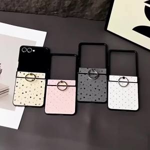 Ốp Lưng Chống Sốc Samsung Galaxy Z Flip Với Bảo Vệ Bản Lề Họa Tiết Hình Trái Tim Ngôi Sao Dễ Thương Tích Hợp Giá Đỡ Nhẫn Dành Cho Các Model 8 7E 7 6 5 4 3