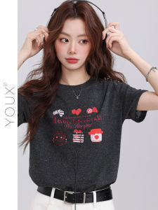 YOUXIANG | Áo Thun Rộng In Hình Trẻ Trung Phong Cách Hàn Quốc