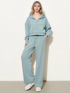 Womens Pink Blue Tracksuits Two Piece Set with Zipper Hooded Top And Classic Pants Spring Sports Suit for Ladies