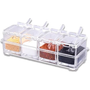 4 Piece Clear Seasoning Box Set Storage Container Condiment Jars for Spice Salt Sugar Cruet Seasoning Rack Spice Pots with Cover