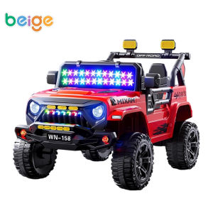 Beige Electric Car For Kids Rechargeable Remote Control car Four-Wheel Off-Road Toy With lights and music