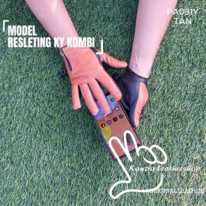 Sarung Tangan Kulit Slimfit Resleting Kanzia Leathershop Kombinasi Tan