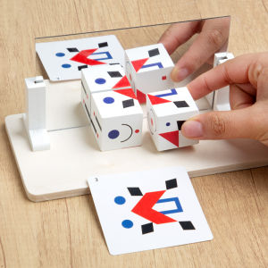 Montessori Mirror Puzzle Toy for Kids Wooden Early Educational Toys Logical Thinking Space Training Brain Game Travel Toy Gifts