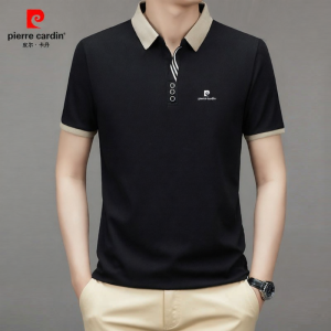 Pierre Cardin Luxury Seamless Silk Polo Shirt Short Sleeve Ice Silk Quick Dry Business Collar Mens T-Shirt