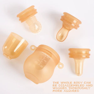 Three-in-one baby silicone squeeze type baby bottle rice paste spoon complementary food spoon 90ml baby multifunctional gift