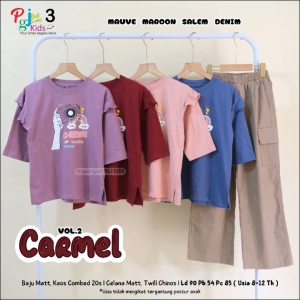 COD Setelan Atasan Kaos Lengan Panjang Motif Dan Celana Chinos Anak Perempuan 8-12T Carmell Vol2 Set