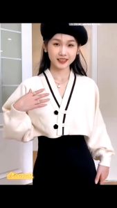 💥[A242] Áo KHOÁC len nữ cardigan QC dệt kim croptop VIỀN CÀI 2 NÚT HOA kiểu dáng sang trọng - L2M