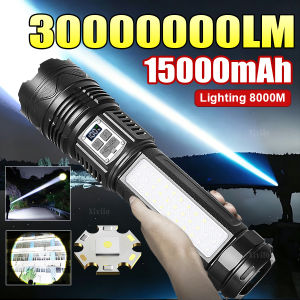 3000000LM Most Powerful LED Flashlights 1500W Ultra Bright Long Range 8000M Tactical Torch Light Zoomable Portable Camping Lamp