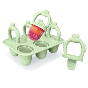 6-compartment silicone popsicle mold for babies easy to grip with anti-choking design suitable for baby food preparation.