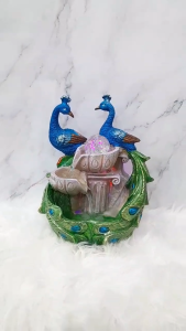 Radiant Harmony Twin Peacock Fountain with LED Crystal Orb