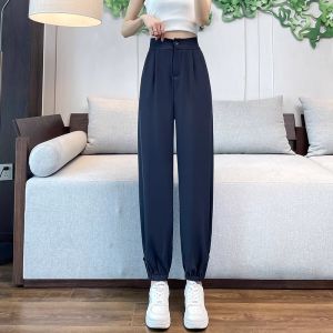 Ice Silk Trousers Womens Spring Summer Autumn New Style Harlan Carrot Pants High Waist Long Thin Korean Version Office Wear