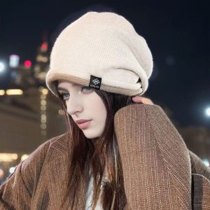 New autumn and winter cashmere knitted ear protection big head circumference fashionable and versatile yarn pile hat