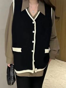 plus Size V-Neck Vest Womens Outerwear Loose Fit Slimming Style Commute Spring 2024 Single Button Closure Other Material