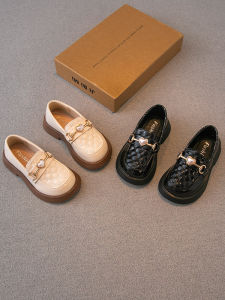 Girls Leather Shoes Black 2024 Spring & Fall New Childrens Shoes Little Girl Princess Shoes Flats British Style Gommino