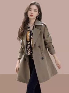 Womens Loose Casual Style Spring Autumn Windbreaker Coat Elegant British Fashion High-End Feeling Long Sleeve Short Length