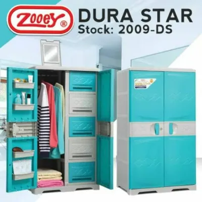 Zooey Dura Star Wardrobe 2009-DS - Blue and PinkGreen Plastic Storage Cabinet with Drawers and Hanging Space