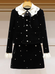 JU JINGYI 2022 Winter Velvet Diamond Short Jacket Womens Fashion Set Two-Piece Suit Small Fragrance Style Star-Spangled Velvet