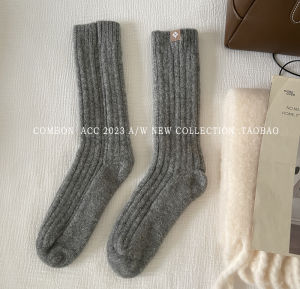 Womens Winter Warm Thickened Wool Blend Knitted Socks Long Tube Yarn Pile High Top Solid Color Home Comfort Stockings