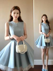 CHANGTONG | Elegant High-class Waist-cinching Puff Short Dress Womens Dresses