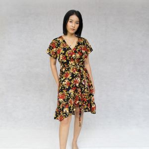 Dress Wanita Motif Bunga Rayon