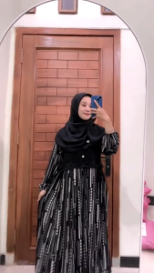 Monalisa Dress Crinkel Kombinasi Knit Premium Gamis Etnik Terbaru 2025 Gamis Midi Kekinian