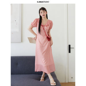 Đầm Dây Caro Đỏ Cao Cổ Plus Size Tay Ngắn