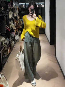 Yellow U-Neck Long Sleeve Knitwear plus Size Womens Slim Fit Spring Atmosphere Design Trendy Top Commute Style Pear Shape