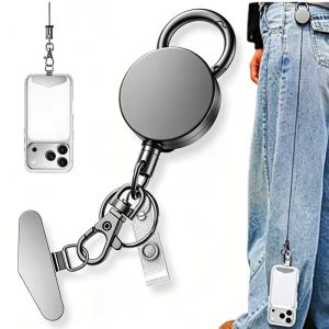Retractable Metal Wire Mobile Phone Lanyard Keychain with Phone Pad Pull Badge Reel Key Ring Reels Recoil Chain Clips