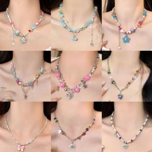 Colorful Summer Dopaamine Necklace Suitable for Beach Vacation Travel Photography Clavicle Butterfly Knot Neck Chain Jewelry