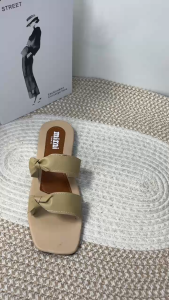 RD648*Mimi sandals beige black brown flat bow strap casual summer footwear