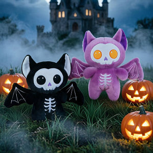 YF Skeleton Bat Plushie Halloween Gothic Spooky Stuffed Animal Doll Home Party Decor Holiday Gift FY