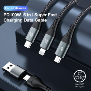 GXM 6 in 1 100W Quick Fast Charging Data Cable for Laptop Tablets Phones iP Lightning USB Type C to Type CMicroUSB Data Transfer Samsung iPhone 15