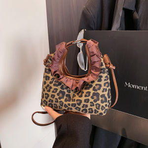 Mini Leopard Print Crossbody Bag Womens Fashion Versatile Dumpling Shape Handbag Magnetic Clasp Leather Strap Retro Artistic Style