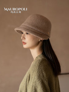 Womens Fashionable Wool Blend Fishing Cap Spring Autumn Winter Warm Wide Brim Tassel Sunshade Casual Style round Top Hat