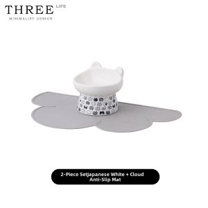 THREE LIFE | Cervical Protection Anti Spill Cat Food Bowl Ceramic Highfoot