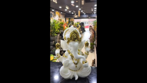 Divine White & Gold Marble Dust Ganesha Statue