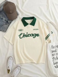 เสื้อโปโลทรงหลวมพิมพ์ลายชิคาโกของผู้ชายใหม่เสื้อยืดกีฬาปกแขนสั้นแฟชั่นสำหรับผู้ชายผู้หญิงเสื้อใส่ออกกำลังกายใช้ได้ทั้งชายและหญิง