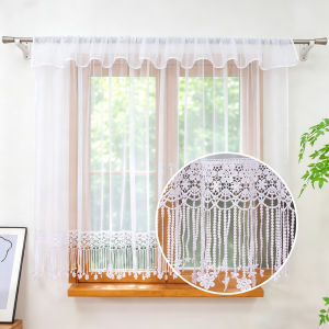 1PC Simple Lace Sheer Curtain with Floral Tassel Semi-Transparent Drape for Living Room Perfect Housewarming Gift for Loved Ones