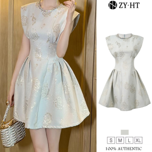 ZYHT ชุดเดรสผู้หญิงชุดเดรสสีเขียวชุดเดรสทรงเอชุดเดรสเดรสแจ็คการ์ดใส่ไปทำงานชุดเดรสแต่งงานชุดเดรสปาร์ตี้ชุดราตรี50872